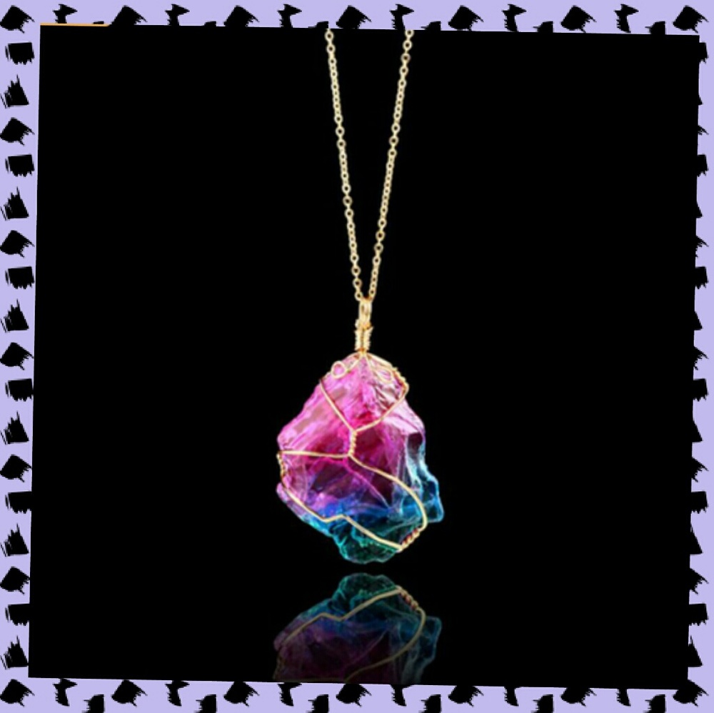 3CTW Colorful Natural Crystal Pendant Necklace